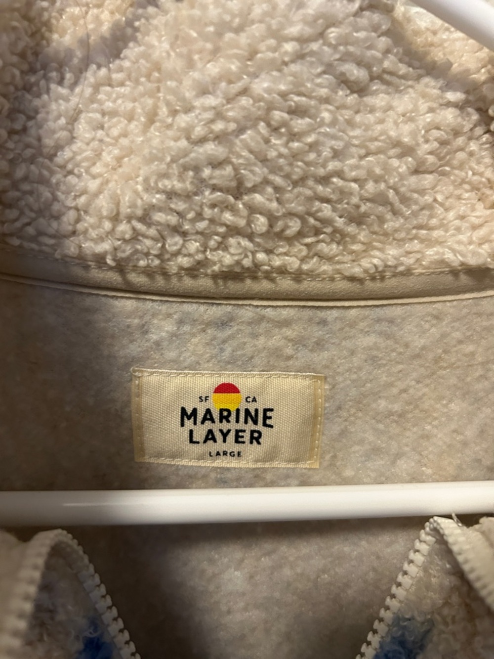 Marine Layer Sherpa Half-Zip Pullover in Navy, Light Blue & Cream - Picture 2 of 3